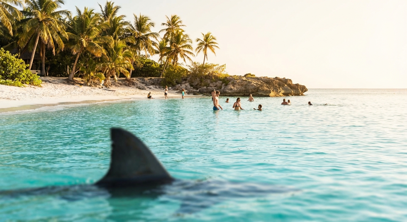 This paradise beach hides a heavy shark presence… locals still swim there